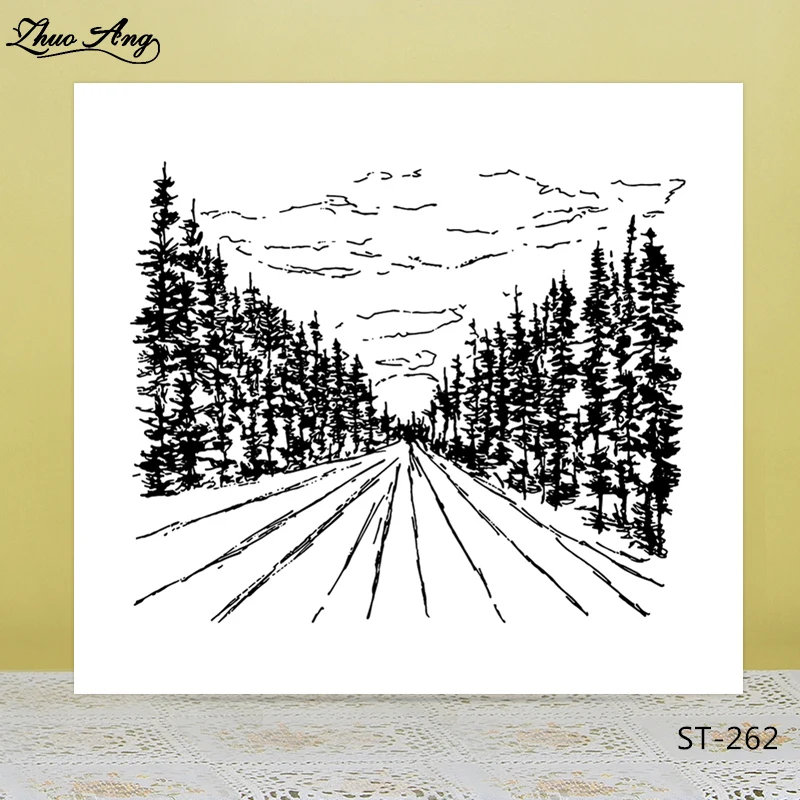 

ZhuoAng Two rows of Trees and Roads Clear Stamps/Seal for DIY Scrapbooking Photo Album Card Making DIY Decoration Supply