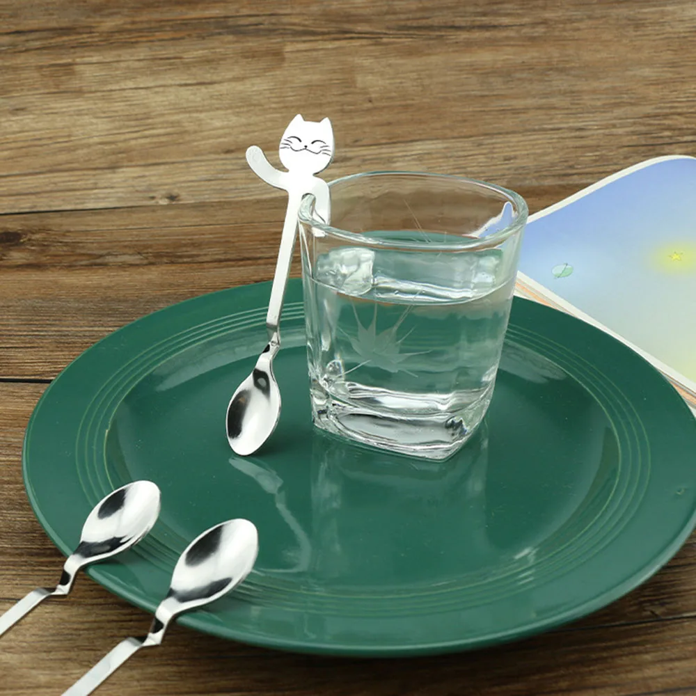 Креативная кофейная ложка с рисунком милого кота 304 из нержавеющей стали, набор столовых приборов, чайные ложки для питья, столовые приборы, чашки, аксессуары
