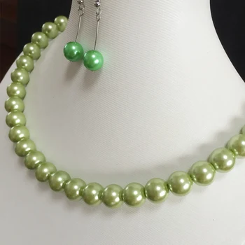 

Beautiful olive green shell 10mm round simulated-pearl beads diy high quality necklace woman jewelry making 18 inch MY4164