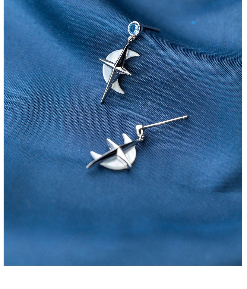 Luxury Blue Rhinestones S925 Sterling Silver Earring Fashion Cross With Moon Stud Earrings For Women Girls Party Brincos 2019 (2)