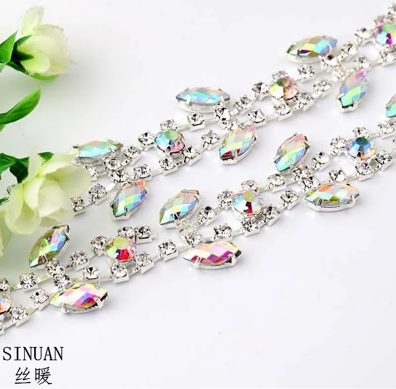 SINUAN Crystal Rhinestone Chain Sew On Strass Ab Crystal Rhinestones For Crafts Tape Yard Diy