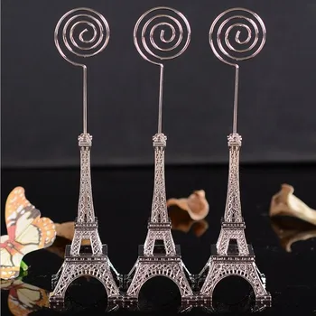 

DHL freeshipping 50pcs wedding gift 16.5cm Paris Eiffel Tower Brozen Place/Name/photo/Business Card Holder message board clip