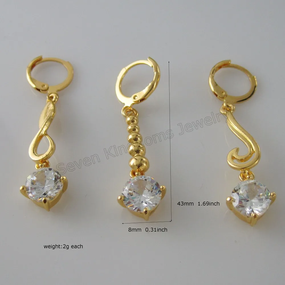 

MIN ORDER 10$/Can Mix Design/ NEW DANGLE 1.69" - YELLOW GOLD GP FILLED ZIRCON STONE AND DIFFERENT STYLE CHARM DANGLER EARRING