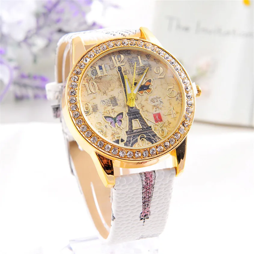 

OTOKY Fashion Relogio Feminino Paris Style Tower Butterfly PU Leather Women Watches montre 2017 Dignity Apr30