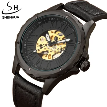 

Fashion Mens Automatic Mechanical Watches For Male Skeleton Luminous Hands Leather Sport Steel Mens Mechanical Wristwatches