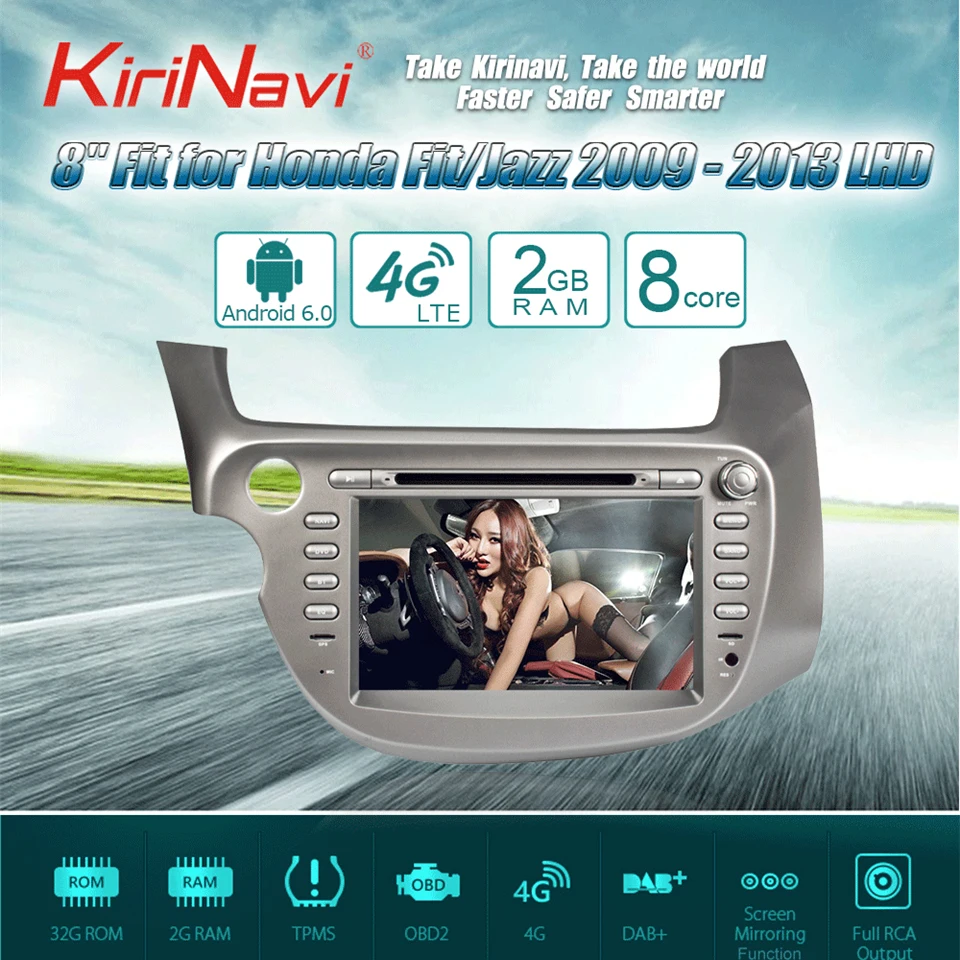 

KiriNavi Octa core 4G LET Android 7 car multimedia player for Honda Fit Jazz navigation 2009 - 2013 support 4K 4G