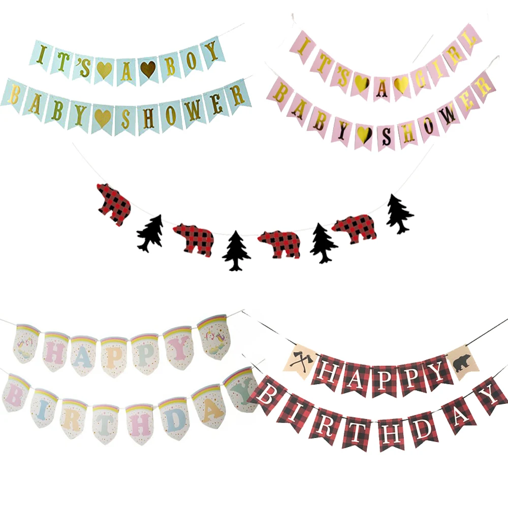 

Happy Birthday Banner Unicorn Party Decoration Baby shower Boy Girl Birthday Party Paper Garland Decor Anniversaire