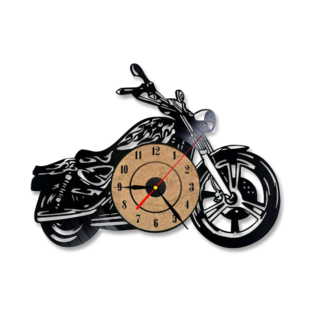 Kaufen 3D Kreative Klassische Schallplatte Uhr Motorrad Fans Geschenk Hohl Motorrad Form Wand Kunst Motorrad Rider LED Uhr