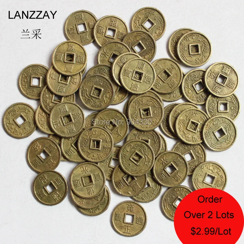 

Free Shipping 100pcs Mix Feng Shui Coins 0.4" 1cm Lucky Chinese Fortune Fit Bracelet Alloy Coin Manchu Script Qing Money