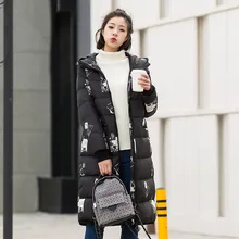 С принтом и капюшоном, белые пуховики на утином пуху, женские длинные дизайнерские зимние пуховые пальто, осенняя новая коллекция