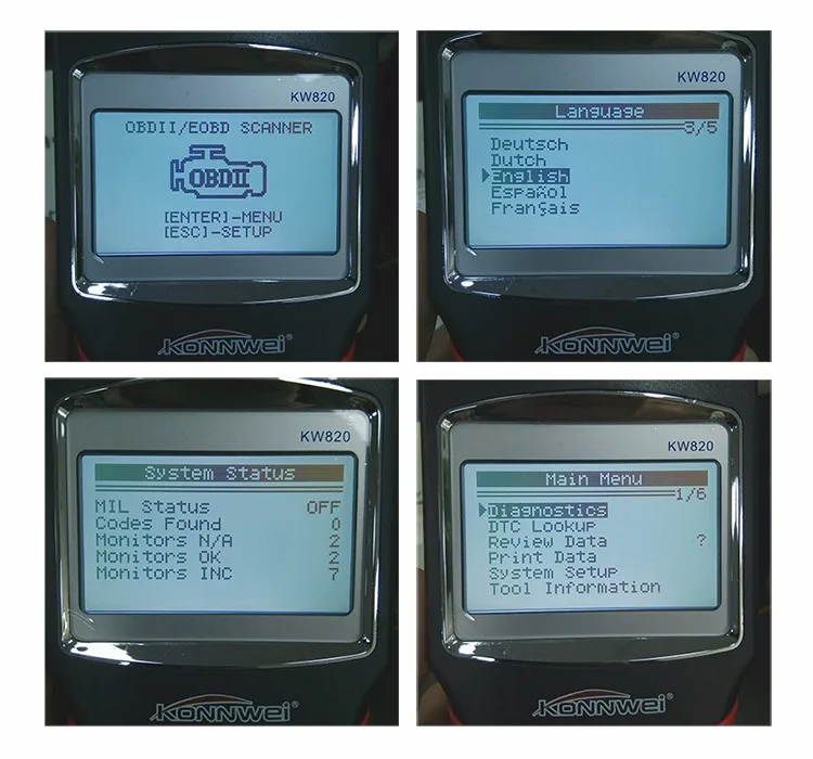 OBD2 сканер KONNWEI KW820 OBDII EOBD диагностический инструмент считыватель кодов многоязычный OBD 2 автоматический сканер