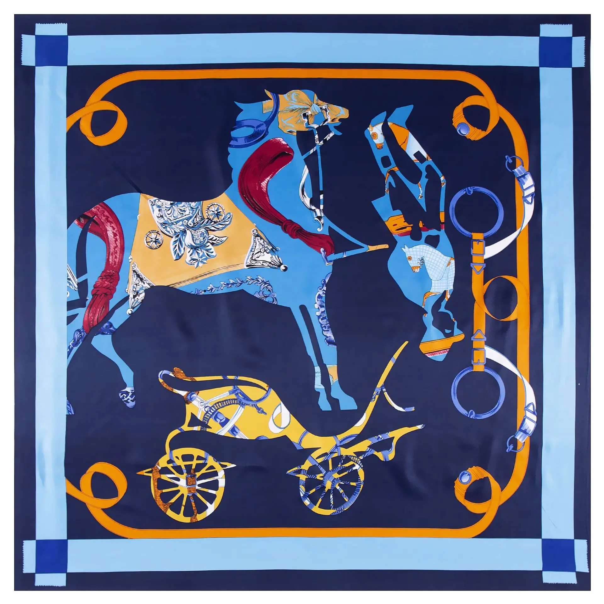 Fashion 100% Twill Silk Scarf for Women Horse Print Square Shawls Wraps Luxury Brand 130*130cm Large Gift Scarves Ladies |