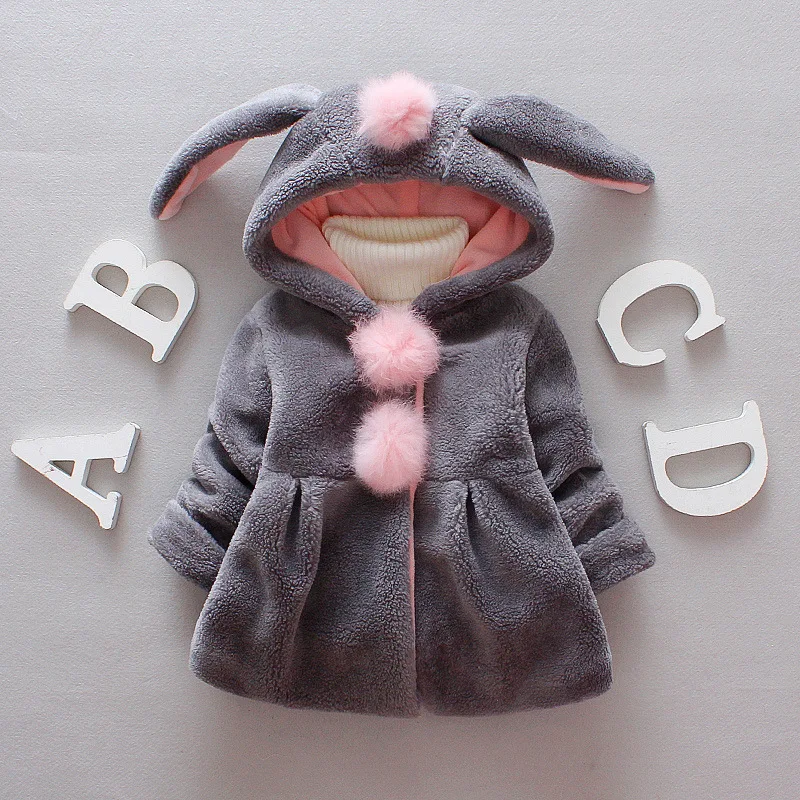 

Winter Autumn Clothes Baby Girls Coat Rabbit Hooded Fleece Outerwear H344