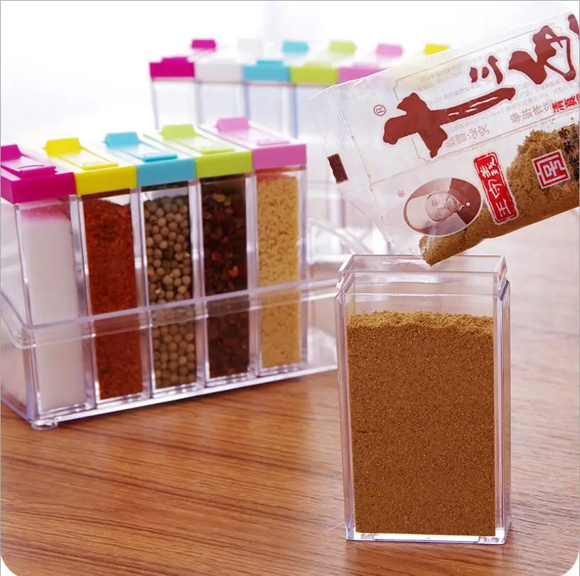 2/6pcs Seasoning Bottle Box Jar Condiment Spice Storage Container Rack I2E9 