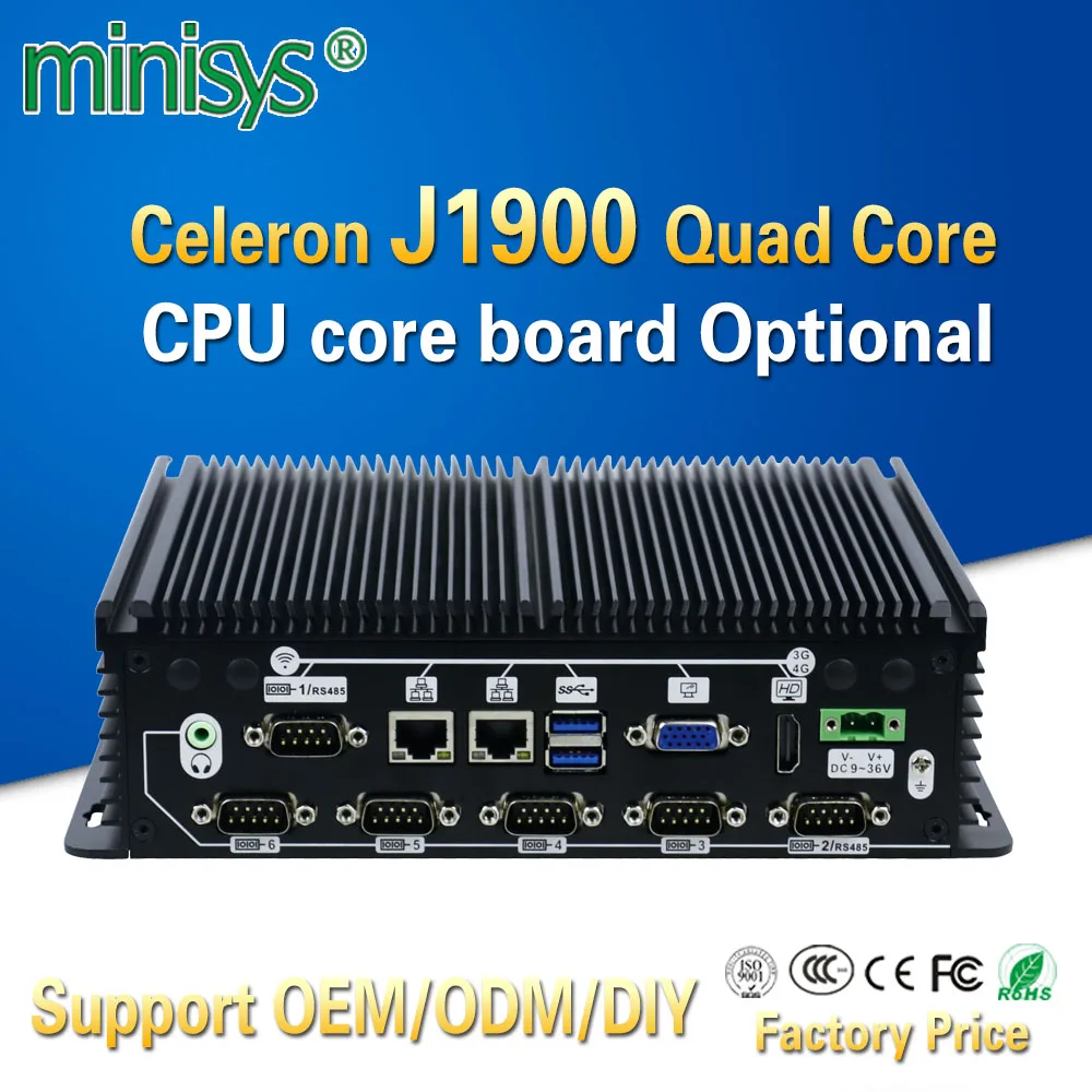 Minisys встроенный компьютер Intel celeron четырехъядерный процессор J1900 Встроенный 4 Гб ram dual lan linux Безвентиляторный мини промышленный ПК с sim-слотом
