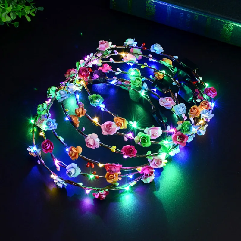 Мигающий светодиодный светящийся цветок корона ободки игрушки Свадьба Рождество вечерние для женщин девочек светодиодный светильник цветок сладкая принцесса венок гирлянда