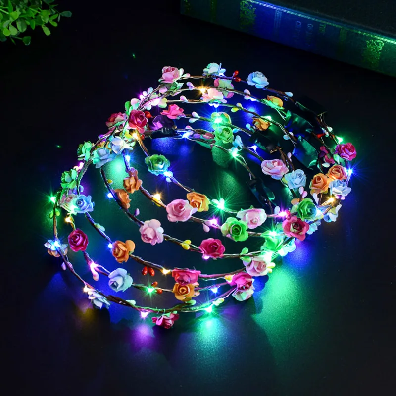 

Flashing LED Glow Flower Crown Headbands toys Wedding Xmas Party Women Girls LED Light Up Flower Sweet Princess Wreath Garland