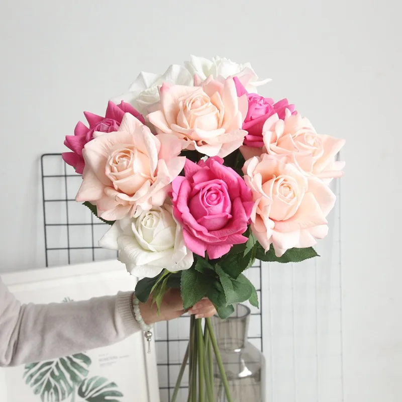 5 шт./лот 12 см Декор розы Искусственные цветы Шелковые цветы цветочный латексная реальная на ощупь роза Свадебный букет домашние вечерние цветы