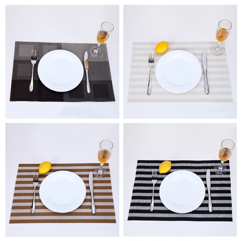 

Placemats For Dining Table Square Non-slip Tableware Pads Exquisite Grid Stripe Heat Resistant Table Accessories 45*30cm