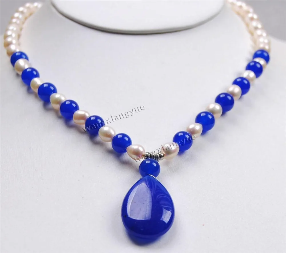 jewerly Selling 7 8mm White Akoya Pearl/Blue choker