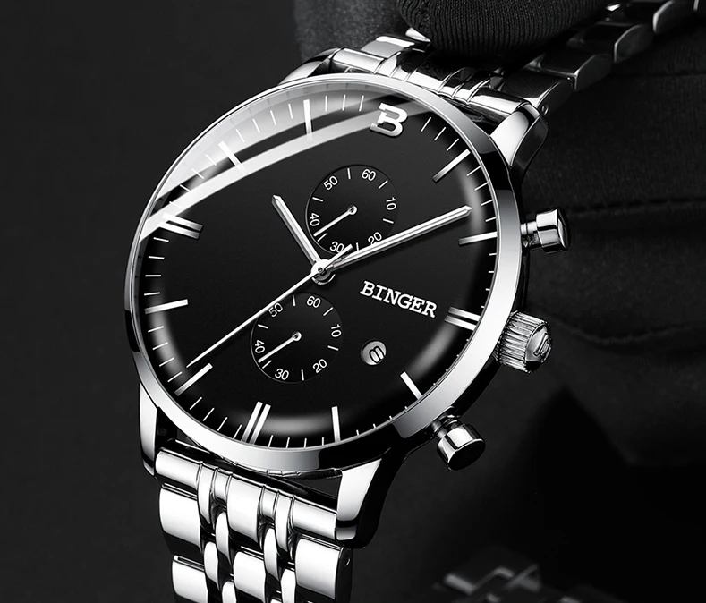 Швейцария Бингер люксовый бренд Автоматическая Дата кварцевые часы мужские водонепроницаемые часы с хронографом Relogio Masculino светящиеся часы