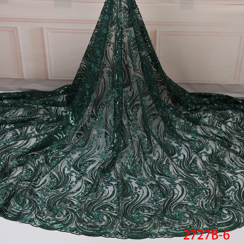 

2019 Luxury African Lace Fabric, French Handmade Beaded Laces with Sequins, Lace Fabric Nigerian for Wedding Dresses KS2727B-6