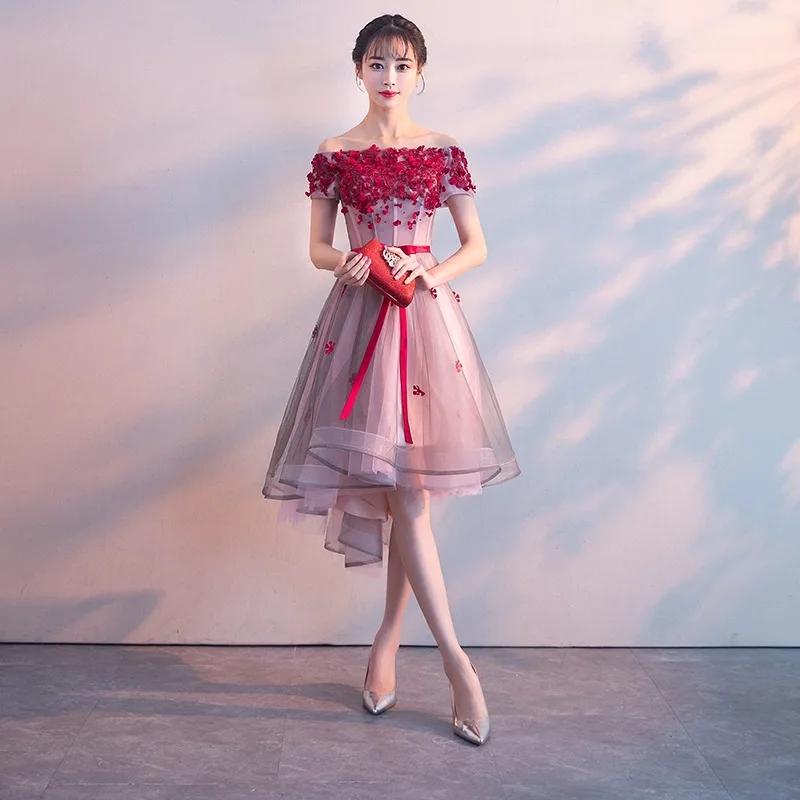 

Candy Color Asymmetrical Evening Dress Short Front Long Back Lace Satin Dress Elegant Formal Party Dress Evening Gowns