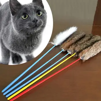 

1Pc Plastic Fun Fluffy Kitten Toy Cat Plush Wand Teaser Rod Dog Play Pet Interactive Toy Sent by Random Color