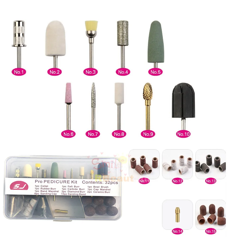 

32pcs/set Pro Electric Machine Manicure Pedicure Tools Nail Bits Set Kit Sanding Bands Cap with Hat BESTZ--220DMT