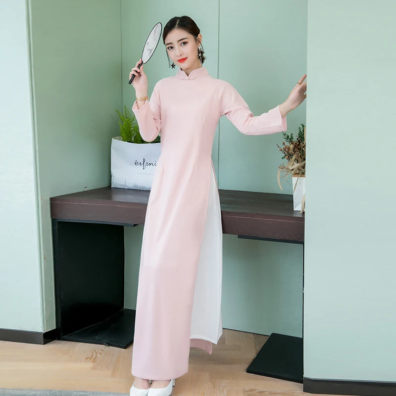 ao dai вьетнамская одежда Восточное традиционное платье с длинным рукавом aodai женское шелковое длинное платье Чонсам элегантное