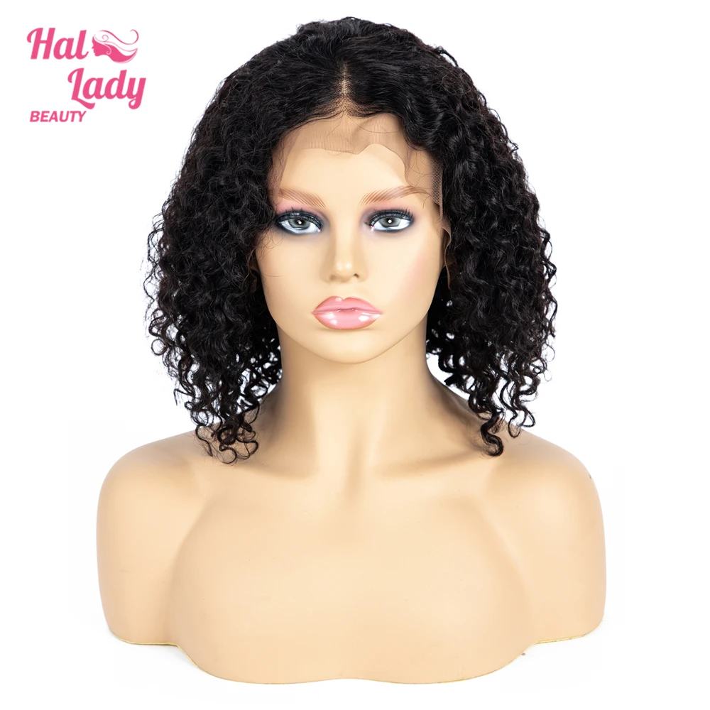 

Deep Curly 13x4 Lace Front Wig Brazilian Short Bob Wigs Non-remy Lace Front Human Hair Wigs Natural Color Halo Lady Beauty
