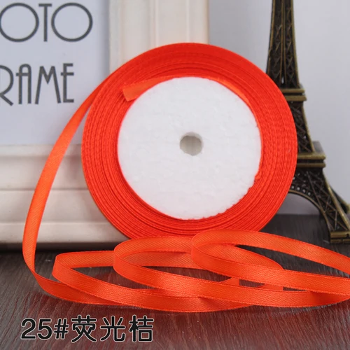 25 Yards/roll) Satin Ribbon Gift Packing Christmas Decoration Diy Ribbons Handmade Bow Craft Ribbons Card Gifts Wrapping 6mm - Цвет: fluorescence orange