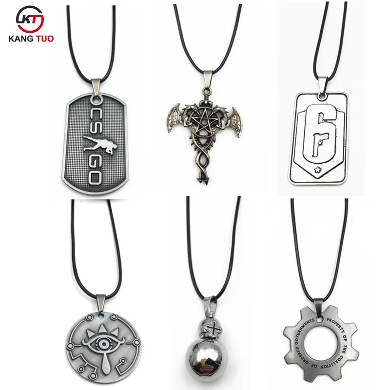 

Game Jewelry Gears Of War Necklace Black Bulter CS GO Rainbow Six Pendant Choker Fashion Rope Chain Necklaces Women Men Gifts