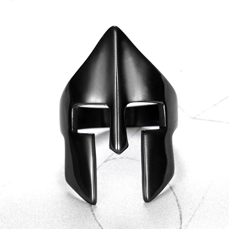 

Size 7-15 Punk Style 2018 Party Spartan Helmet Ring Men Jewelry New Arrival Black&Silver Color Stainless Steel Ring