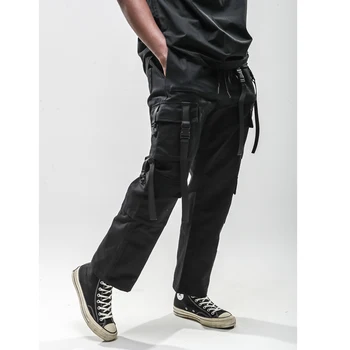 

2019 Vintage Side Ribbon Baggy Harem Joggers Cargo Pants Streetwear Casual Pockets Track Pants Male Harajuku Trousers