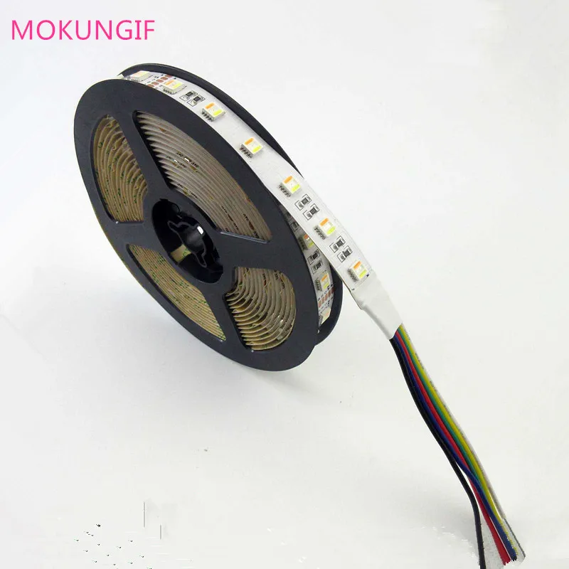 #cheap Newest 5M RGB+CCT 5 in 1 LED Strip 5050 30 60led meter 12v 24v CW+RGB+WW in1 Chip LED Flexible Strip White PCB