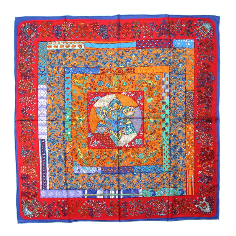 

POBING 90x90cm Silk Scarf Women Animals Horse Print Manual Square Scarves Floral Echarpe Foulard Femme Wrap Bandana Small Hijab
