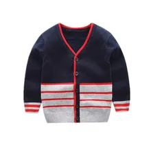 Вязаный кардиган для маленьких мальчиков; одежда для детей; От 3 до 7 лет в полоску с длинными рукавами; пальто для маленьких мальчиков; сезон осень-зима