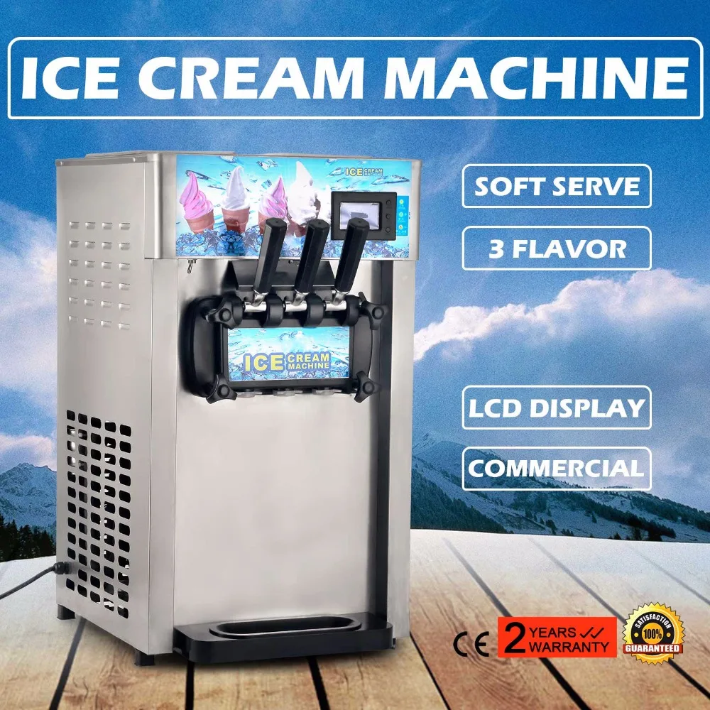 

3 Flavor Soft Ice Cream Maker Frozen Yogurt Machine 18L/H LCD Display