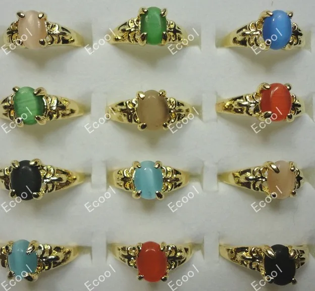 

30pcs Fashion Cat-eye Opal Gold Finger Rings For Women Jewelry WholeSale Bulk Lots Free Shipping LR005