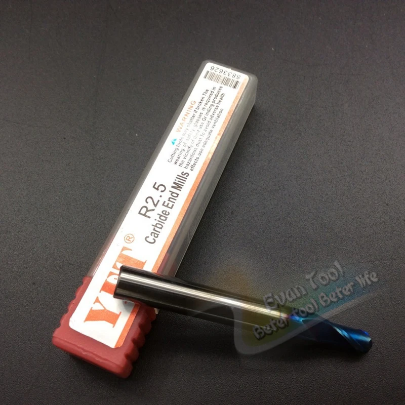 

YFT Carbide Ball End Mill 2-blade HRC 60 Radius 2.5mm Router Bit Milling Cutter Face cutter Straight CNC Router Cutters
