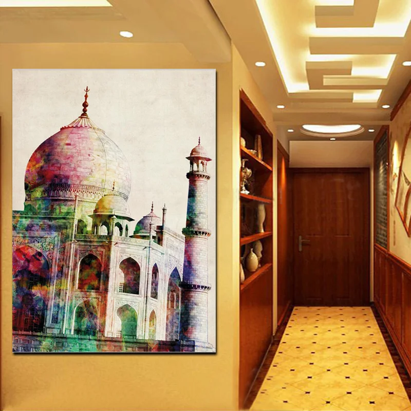 HD Print Abstract Watercolor Taj Maha Empire State Famous Building Canvas Painting Modern Wall Picture For Living Room Cuadros