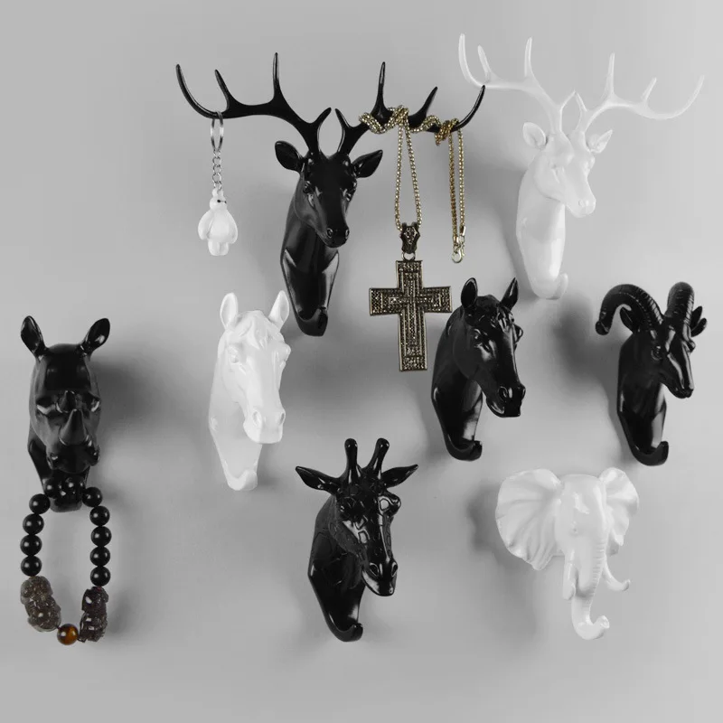 

LivingRoom Decor Antlers Horse Elephant Hooks Household Decor Animal Style Wall Coat Keys Bags Clothes Storage Hooks