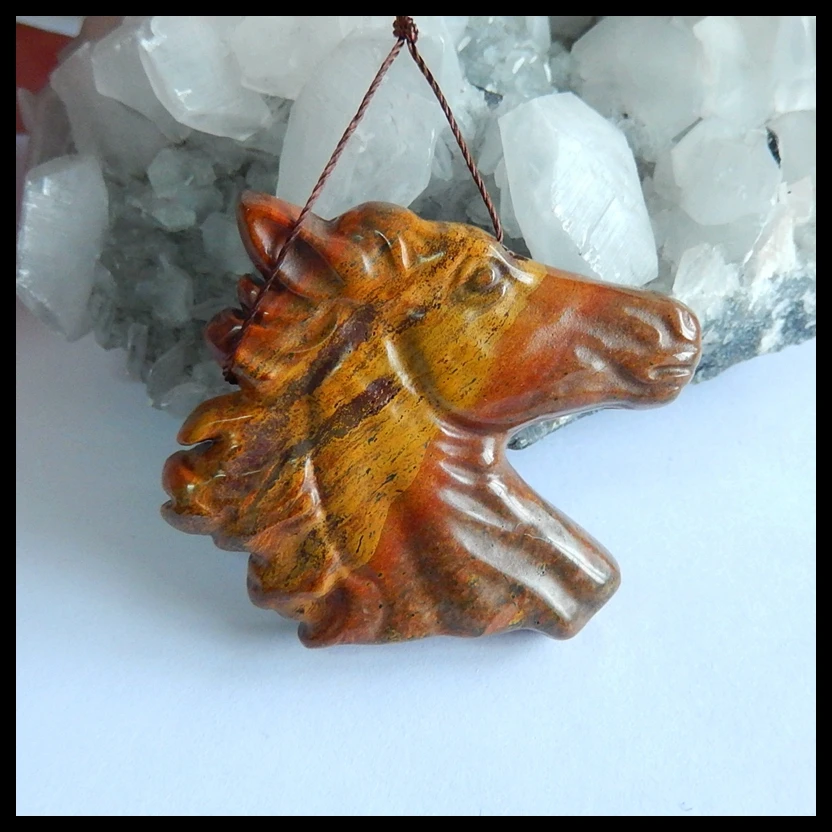 

Semi-precious stones Birthday gift Natural Fashion Ocean Jasper Carved horse Head Pendant Beads,44x40x9mm,26.1g