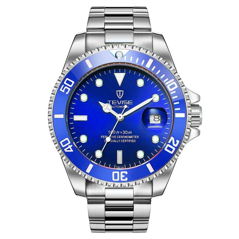TEVISE синие мужские часы с поворотным наружным кольцом автоматические часы мужские механические наручные часы водонепроницаемые светящиеся против царапин - Цвет: Blue