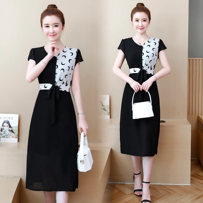 

womens woman ladies summer Chiffon Patchwork Floral big plus size L-5XL XXL XXXL 3XL XXXXL 4XL slim Casual party dress clothes