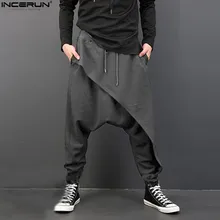 INCERUN casual Uomini Pantaloni Cavallo Dei Pantaloni Elastico In Vita Profonda Larghi Allentati di Modo di Hip-Hop Danza Allentati pantaloni Harem Mens Pantaloni S-3XL