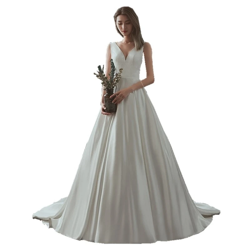 SHAMAI элегантные свадебные платья 2019 v-образным вырезом невесты платье Простые Свадебные платья Robe De Mariee Дешевые Vestidos De Noiva