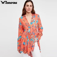 

Witsources women autumn spring dresses sexy V neck long sleeve casual chiffon loose dress SD4128