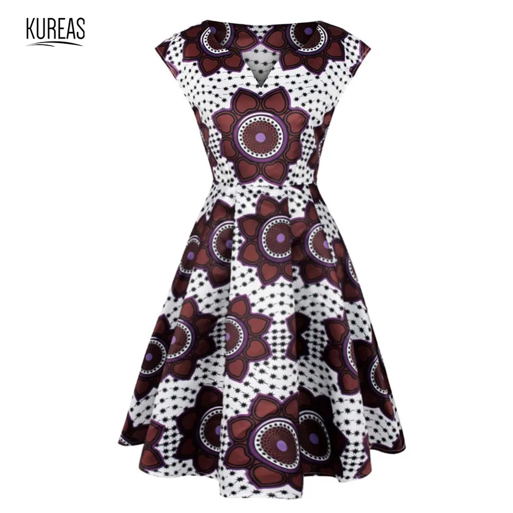 

Kureas African Design Dashiki Summer Dress Sleeveless Women Sundress Printing Vestidos Africa Clothing Nightclub